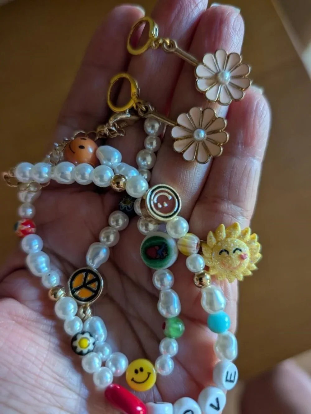 Multicolor Jewelry Set: Necklace, Stretch Bracelet, Earrings, Ring